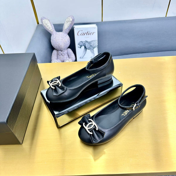 CC 26S Mary Jane Flats Bow Logo Charm Black Leather 140313