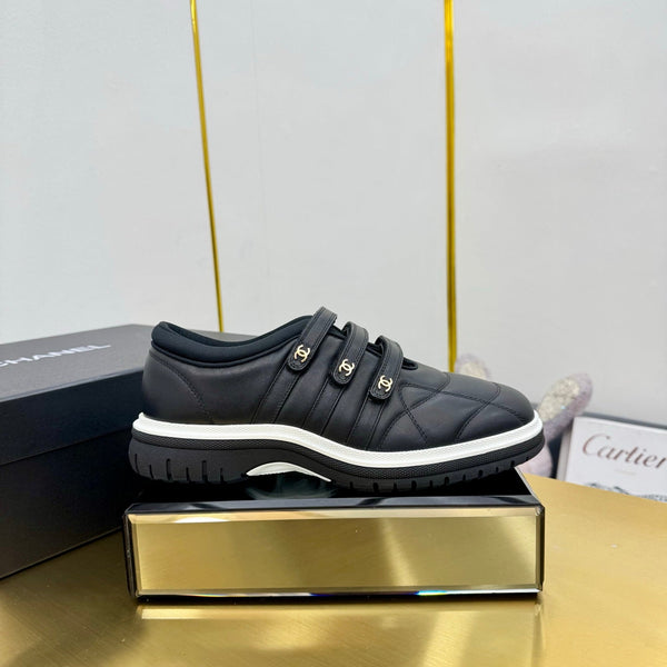 CC 26S Quilted Platform Sneakers Triple Velcro Straps Black Leather 140247