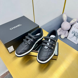 CC 26S Quilted Platform Sneakers Triple Velcro Straps Black Leather 140247