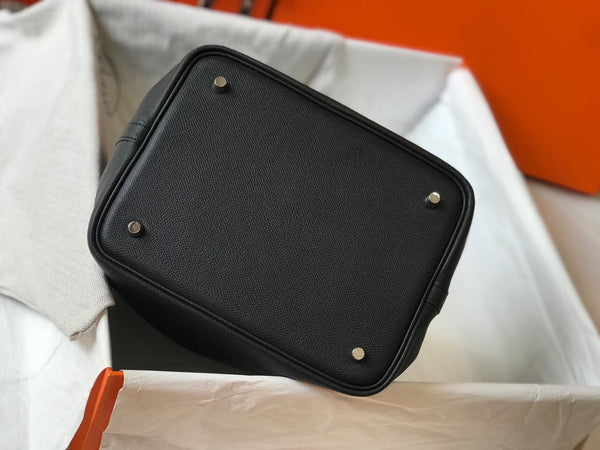 HM PICOTIN LOCK 18 BLACK EPSOM LEATHER WITH BRAID STRAP
