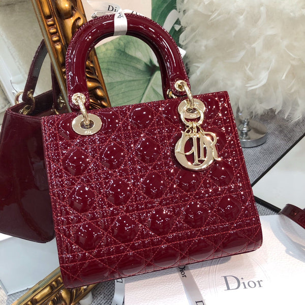 medium lady 24 wine patent calfskin