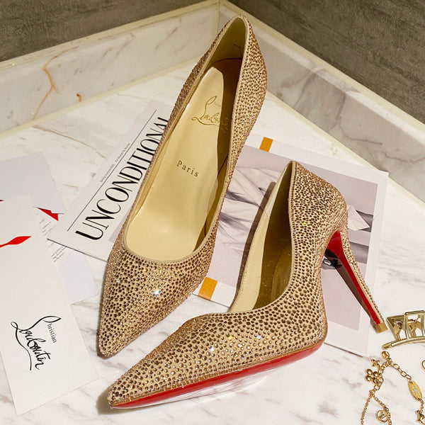 CL Kate Strass Degrade Pumps 100mm Suede Beige