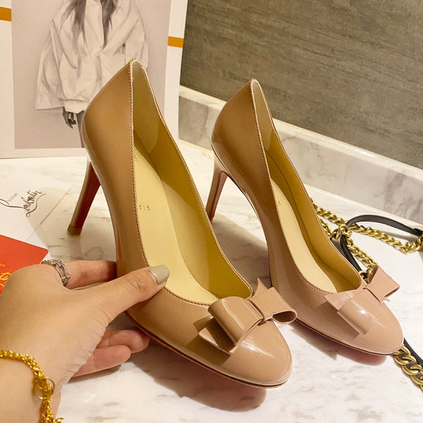 CL Simplenodo Bow Pumps 85mm Patent Leather Nude