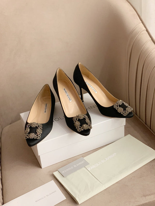 Hangisi Black Satin Crystal Embellished Pumps 156288