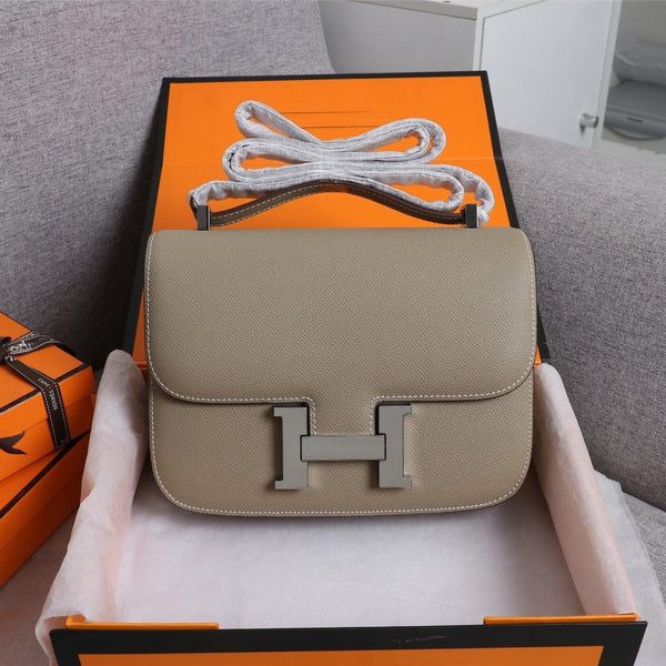 HM CONSTANCE BAGS 22 KHAKI EPSOM SILVER HARDWARE