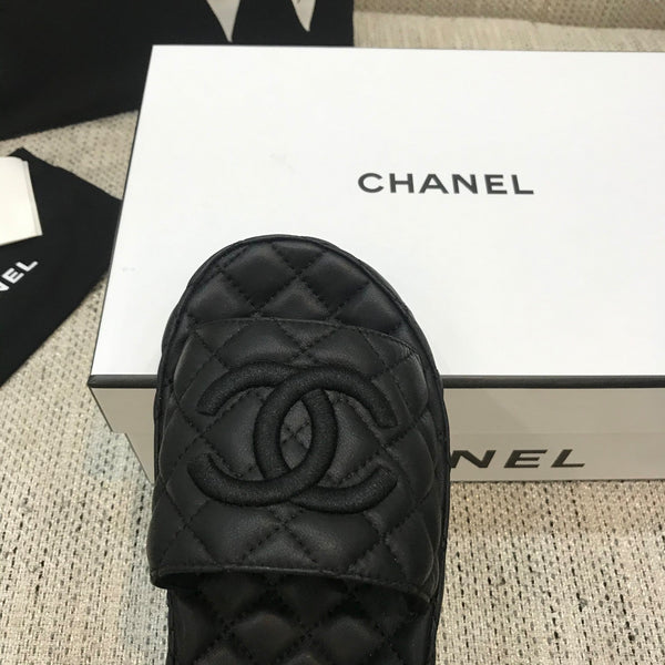 CC 2021 Logo Mules Black Quilted Lambskin 688660