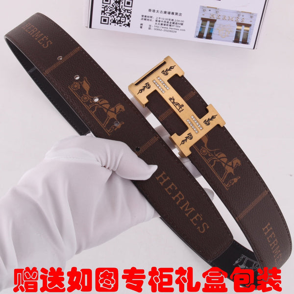 HM Constance Belt 38mm Brown Black Cowhide Gold Buckle 620189
