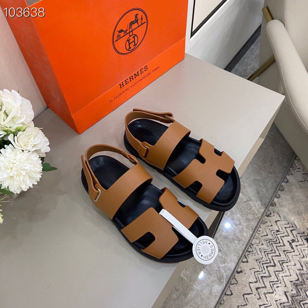 HM GENIUS SANDAL COPPER AND BLACK CALFSKIN