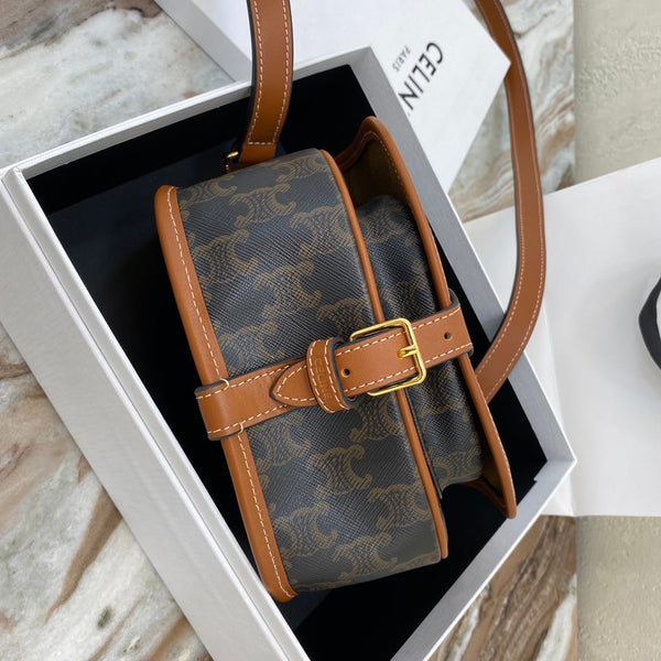 Celine Medium Folco Bag In Triomphe Canvas And Calfskin