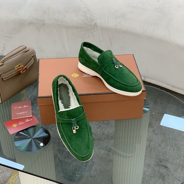 LP 26s Open Walk Loafers 2cm Emerald Green Suede Shearling SHW 110783