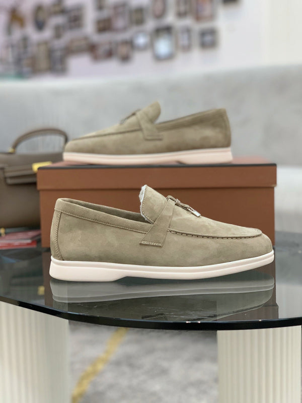 LP 26s Open Walk Loafers 2cm Khaki Suede Shearling GHW 110790