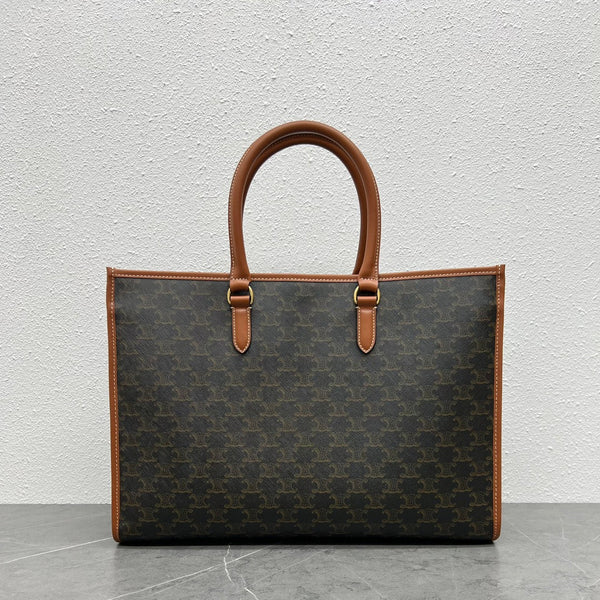 Celine Horizontal Cabas Bag Triomphe Black Brown Canvas & Calfskin