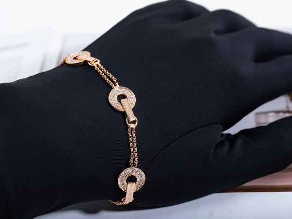 BVL 3 Motifs Full Diamond Pink Gold Bracelet