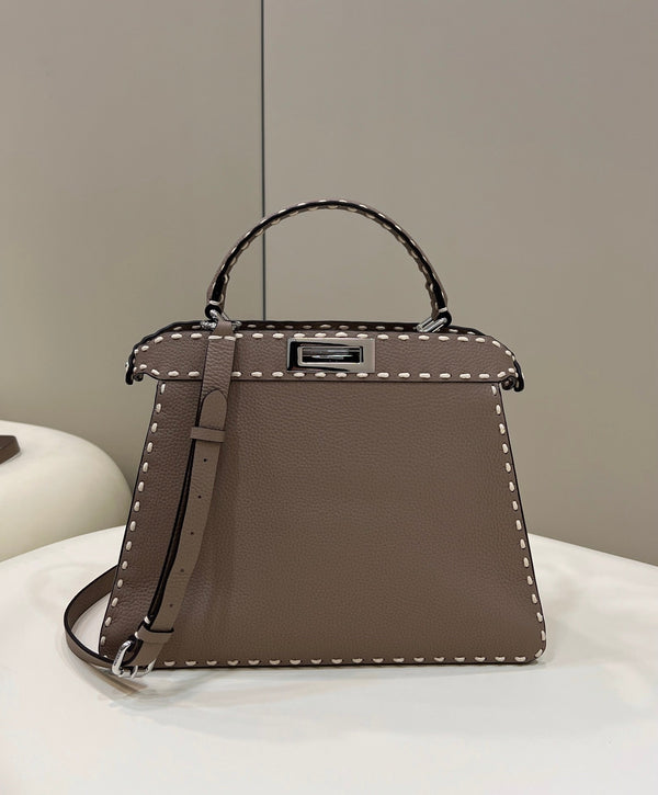 PEEKABOO ISEEU 33 IN TOBACCO BROWN GRAINED CALFSKIN SILVER HARDWARE