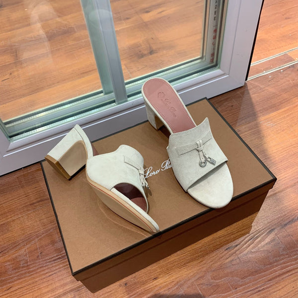 Summer Charms Mules 80 Earthy Gray Suede Pink Lambskin