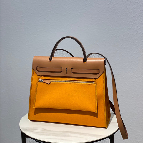 Herbag 31 Toile Dark Yellow Canvas Gold Cowhide Leather