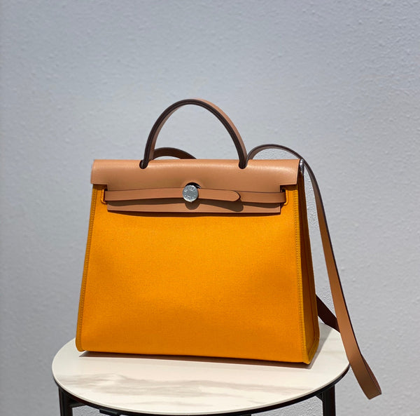 Herbag 31 Toile Dark Yellow Canvas Gold Cowhide Leather
