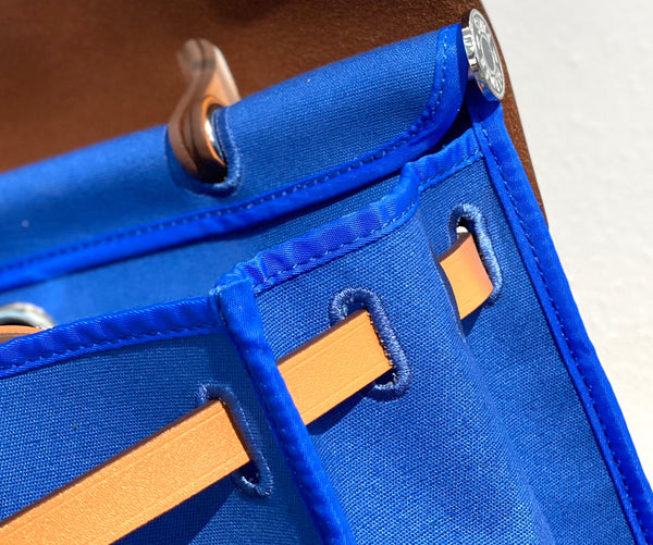 Herbag 31 Toile Blue Canvas Gold Cowhide Leather