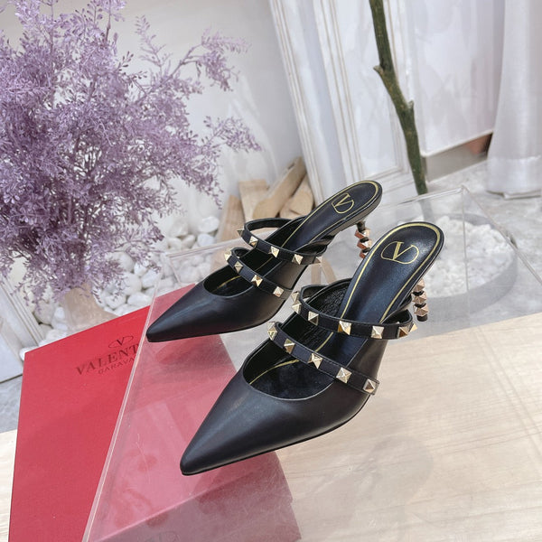 Valentino Rockstud Tower Heel Mules Sheepskin 239526