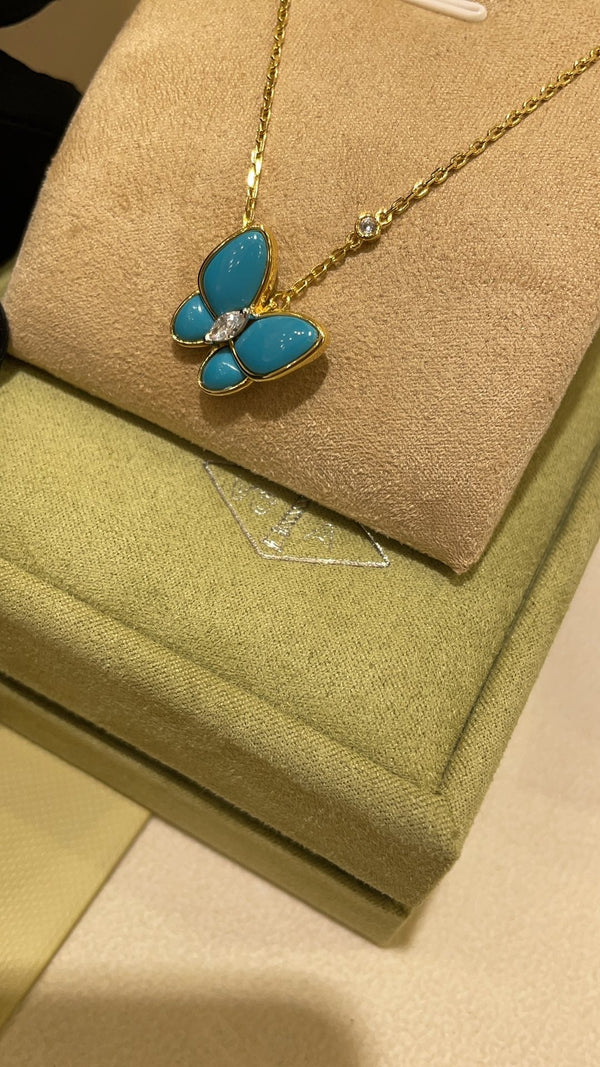 VCA Butterfly Turquoise Necklace Gold 1 Diamond