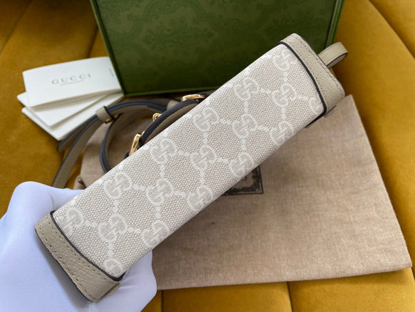 GG HORSEBIT 1955 MINI 18 BAG WHITE CANVAS AND BEIGE CALFSKIN