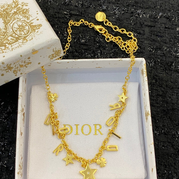 CD 26S Dior Letter Charm Star Necklace In Gold Tone Metal 631848