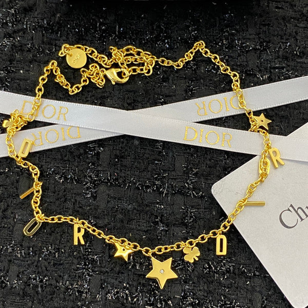 CD 26S Dior Letter Charm Star Necklace In Gold Tone Metal 631848
