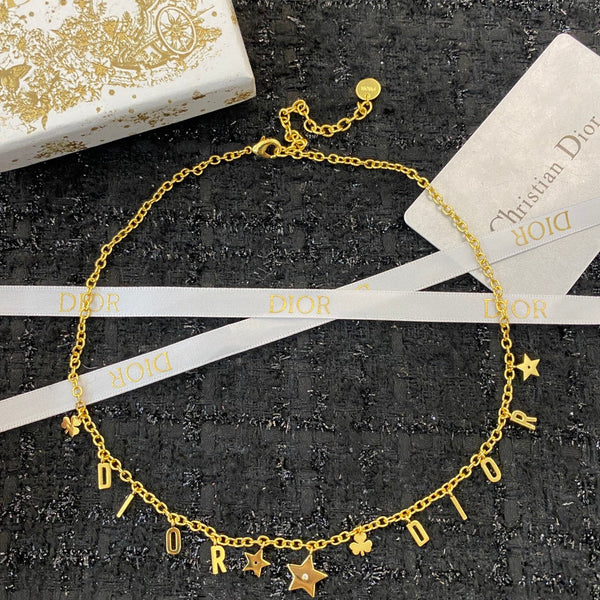 CD 26S Dior Letter Charm Star Necklace In Gold Tone Metal 631848