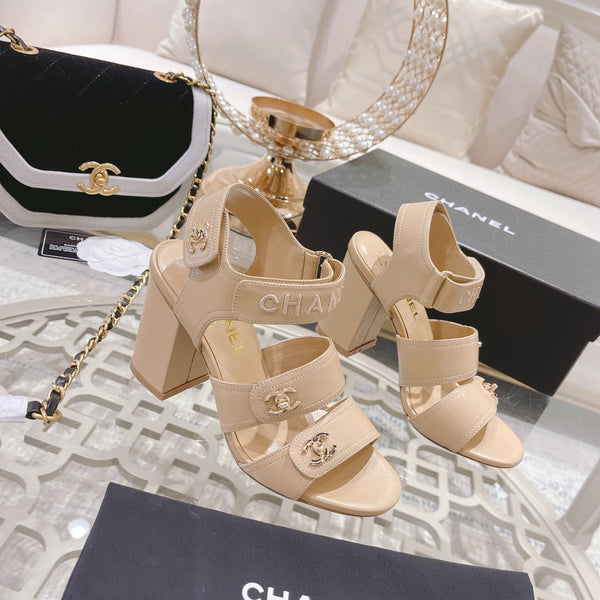 CC 25C Three Strap Sandal High Heel Cream Sheepskin 213349