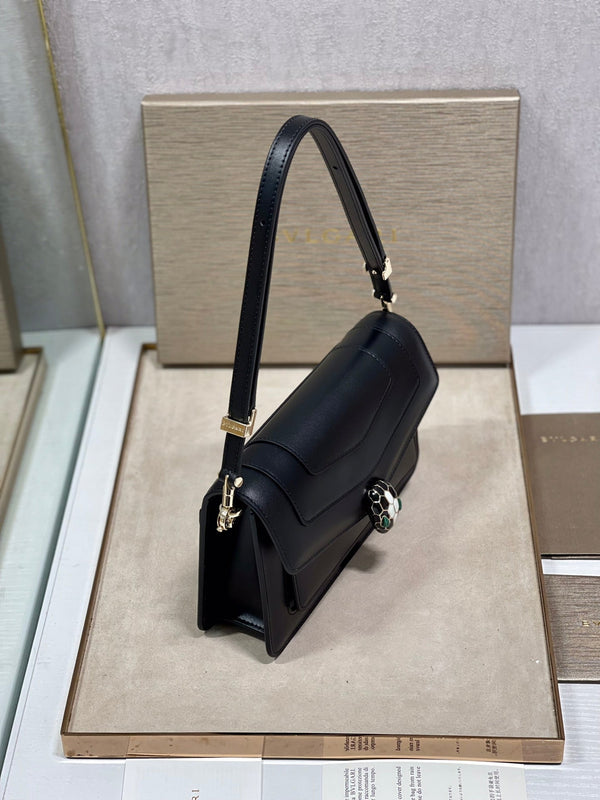 Serpenti Forever East-West Shoulder Bag 22cm Black Cafskin GHW 188478