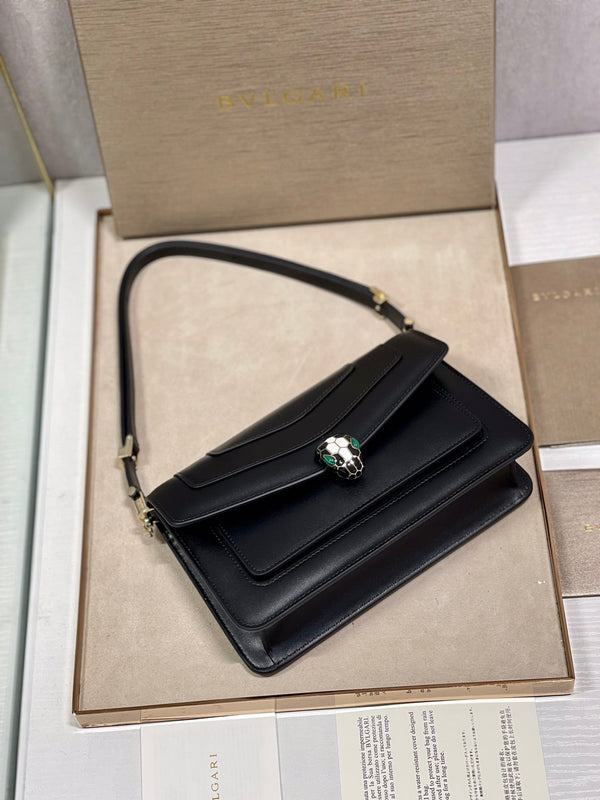 Serpenti Forever East-West Shoulder Bag 22cm Black Cafskin GHW 188478