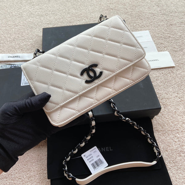 CC Classic Woc 20cm White Grained Calfskin Black Hardware