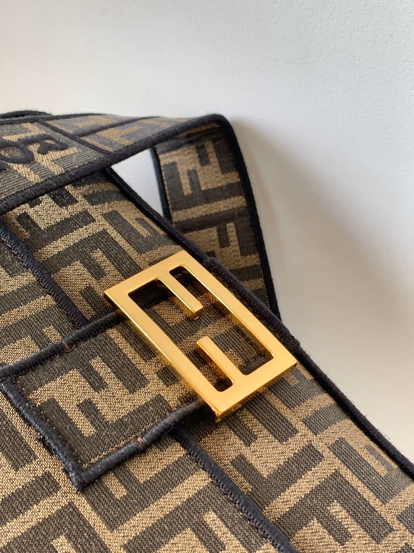 Fend Baguette 27 Brown FF Jacquard Fabric Bag Ghw