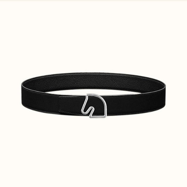 BOUCLE BELT BUCKLE & REVERSIBLE BLACK AND WHITE LEATHER STRAP 38MM SILVER HARDWARE