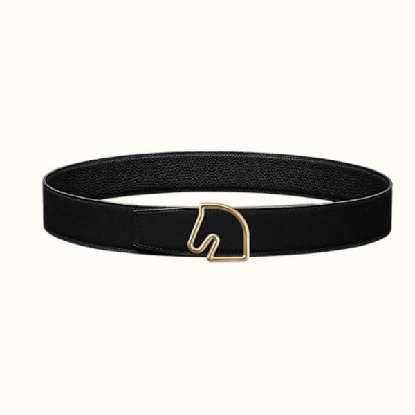 BOUCLE BELT BUCKLE & REVERSIBLE BLACK AND WHITE LEATHER STRAP 38MM GOLD HARDWARE