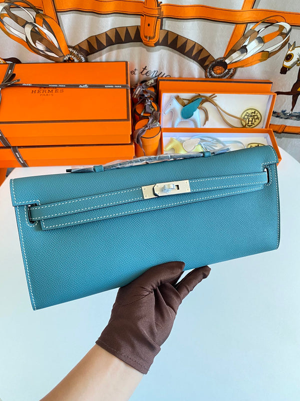 HM Kelly Cut 31 Teal Blue Epsom Leather Silver Hardware 229063