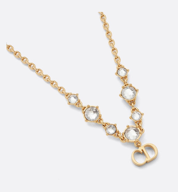 CD 26S CD Logo Crystal Station Necklace In Gold Tone Metal With White Crystal 631006