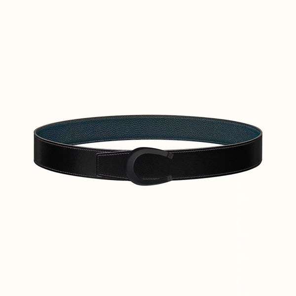 HM LUCK BELT BUCKLE & REVERSIBLE BLACK AND NAVY BLUE LEATHER STRAP 38MM