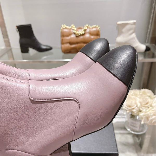 CC 26s Cap-Toe Block-Heel Ankle Boots 5cm Purple Black Leather 966882