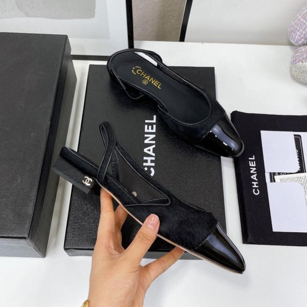 CC Slingback Black Lambskin And Horsehair