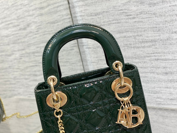 mini lady 17 blue green patent calfskin