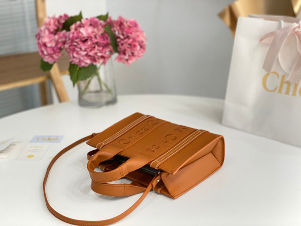 Chloé Woody small tote bag 26cm brown calfskin