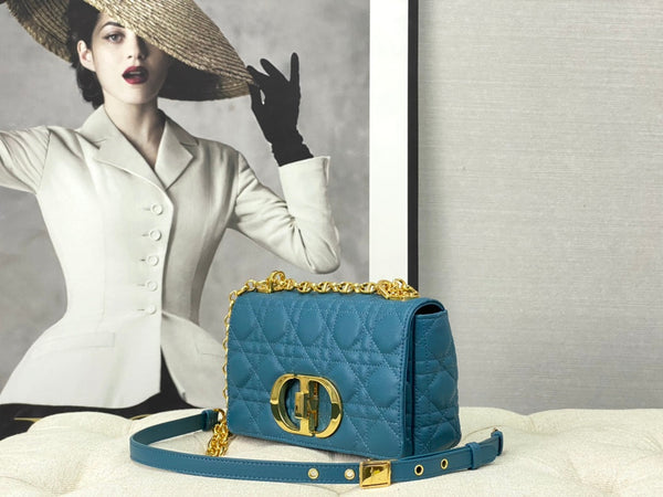 SMALL CARO BAG 20 OCEAN BLUE CALFSKIN
