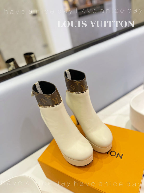 LV Afterglow Boot 10.5 Cream Cowhide Monogram Canvas