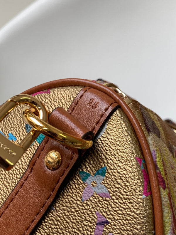 LV Speedy Bandoulière 25 Gold Floral Pattern Leather GHW