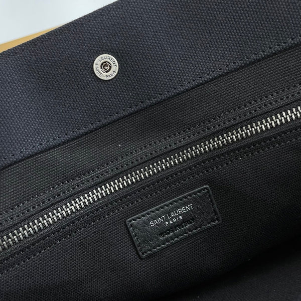 Rive Gauche Tote Black Beige Canvas Leather Trim 286021