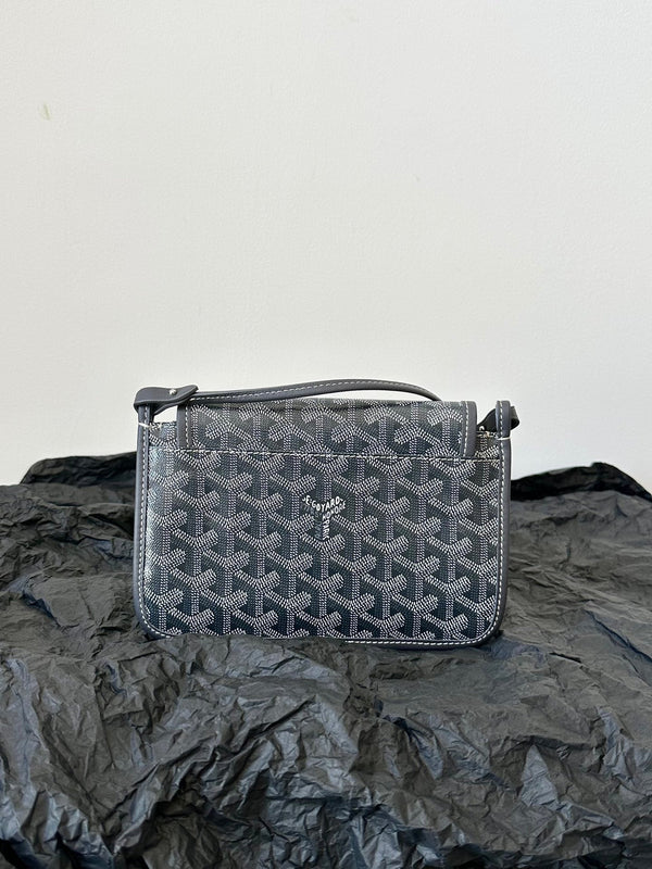 PLUMET POCKET WALLET 20 IN GREY BLACK GOYARDINE CANVAS AND LAMBSKIN TRIM