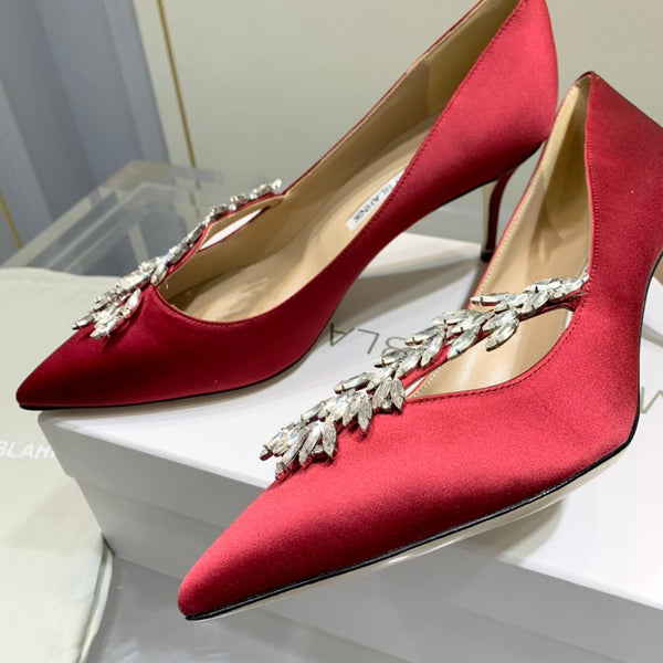 Manolo Women's Nadira Pumps 70 Red Satin