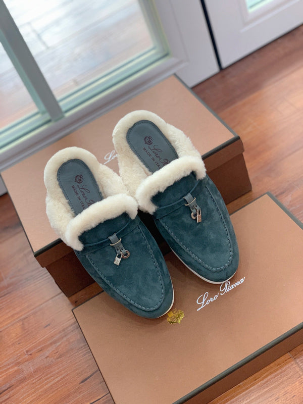 LP 26s Charms Walk Mules 2cm Dark Green Suede 110925