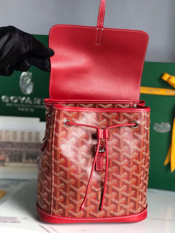 ALPIN MINI BACKPACK 21 IN CLASSIC RED LAMBSKIN AND GOYARDINE CANVAS